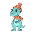 Illustration little dinosaur girl in winter clothes Royalty Free Stock Photo