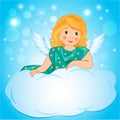 Illustration a Little Girl Angel wings on a cloud. Royalty Free Stock Photo