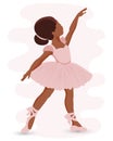 Illustration, a little girl ballerina in a pink dress and pointe shoes with ribbons. The girl is dancing. Print, clip art Royalty Free Stock Photo