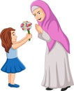 Little girl giving a bunch of flowers to her mother