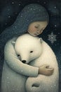 Illustration of a little girl hugging a polar bear Royalty Free Stock Photo