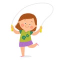 Illustration of a little girl playing skipping rope. Cartoon vector hand drawn eps 10 illustration isolated on white in Royalty Free Stock Photo