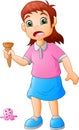 Little girl sad the ice cream falling Royalty Free Stock Photo