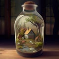 illustration of a little haus in a bottle