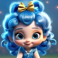 illustration of little Malvina with curly blue hair
