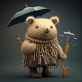 Illustration of a little miniature bear, standing on a rain. Generative AI Royalty Free Stock Photo