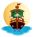 Illustration of little pirates sail with the ship