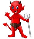 Little red devil waving