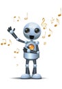 Little robot singing loudly on isolated white background