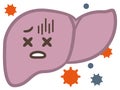 Illustration of the liver damaged by viruses and toxins