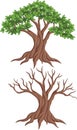 Cartoon illustration of a living tree and dead tree Royalty Free Stock Photo