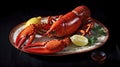 Illustration from lobster plate with lemon on table created with Generative AI technology Royalty Free Stock Photo