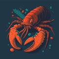 Illustration lobster Seafood. Hand-drawn retro Badge logo for Poster Royalty Free Stock Photo