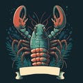 Illustration lobster Seafood. Hand-drawn retro Badge logo for Poster Royalty Free Stock Photo