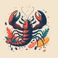 Illustration lobster Seafood. Hand-drawn retro Badge logo for Poster Royalty Free Stock Photo