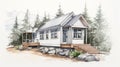 Illustration Of A Log Cabin Tiny Home In The Style Of Dustin Nguyen Royalty Free Stock Photo