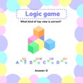 Illustration. Logic game for preschool and school age children. what is the view from the top right