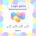 Illustration. Logic game for preschool and school age children. what is the view from the top right