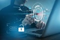 Fingerprint scan for secure access to protected network dashboard Royalty Free Stock Photo