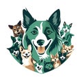 Illustration logo of happy dogs on white background. Adoption Campaigns, attention to animals in need of new home. Veterinary