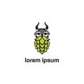 Illustration logo icon character beer beard hops man head viking green color in flat design cartoon style design