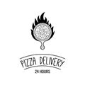 Pizza delivery logo with fire. Vector Royalty Free Stock Photo