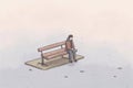 Illustration of a lonely lost person, surreal art, alone loneliness and solitude concept artwork, conceptual painting