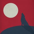 Illustration of a lonely wolf crying in front of the moon