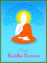 Lord Buddha in meditation under Bodhi Tree for Buddhist festival Happy Buddha Purnima Vesak Royalty Free Stock Photo