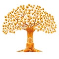 Lord Buddha in meditation under Bodhi Tree for Buddhist festival Happy Buddha Purnima Vesak Royalty Free Stock Photo