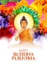Lord Buddha in meditation under Bodhi Tree for Buddhist festival Happy Buddha Purnima Vesak Royalty Free Stock Photo