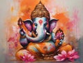 Illustration of Lord Ganesha, son of Shiva and Parvati, revered as the remover of obstacles, worshipped first in Hindu rites. Royalty Free Stock Photo