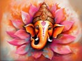 Illustration of Lord Ganesha, son of Shiva and Parvati, revered as the remover of obstacles, worshipped first in Hindu rites.