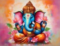 Illustration of Lord Ganesha, son of Shiva and Parvati, revered as the remover of obstacles, worshipped first in Hindu rites. Royalty Free Stock Photo