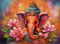 Illustration of Lord Ganesha, son of Shiva and Parvati, revered as the remover of obstacles, worshipped first in Hindu rites.