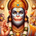 Illustration Lord Hanuman on abstract background for Hanuman Jayanti festival