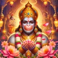 Illustration Lord Hanuman on abstract background for Hanuman Jayanti festival