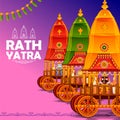 Lord Jagannath, Balabhadra and Subhadra on annual Rathayatra in Odisha festival background