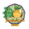 Illustration of Lord Krishna in Happy Janmashtami festival of India with text in Hindi meaning Shri Krishn Janmashtami Royalty Free Stock Photo