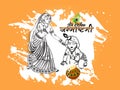 Illustration of Lord Krishna and Maa Yashoda in Happy Janmashtami festival of India with love of maa and son with simple white