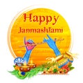 Lord Krishna playing bansuri flute in Happy Janmashtami festival background of India