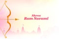 Lord Rama with bow arrow with Hindi text meaning Shree Ram Navami celebration background for religious holiday of India