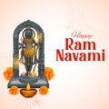 Lord Rama with bow arrow with Hindi text meaning Shree Ram Navami celebration background for religious holiday of India