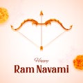 Lord Rama with bow arrow with Hindi text meaning Shree Ram Navami celebration background for religious holiday of India