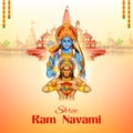 Lord Rama with bow arrow with Hindi text meaning Shree Ram Navami celebration background for religious holiday of India Royalty Free Stock Photo