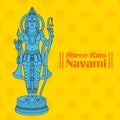 Lord Rama with bow arrow with Hindi text meaning Shree Ram Navami celebration background for religious holiday of India