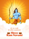 Lord Rama with bow arrow with Hindi text meaning Shree Ram Navami celebration background for religious holiday of India Royalty Free Stock Photo