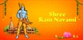 Lord Rama with bow arrow with Hindi text meaning Shree Ram Navami celebration background for religious holiday of India Royalty Free Stock Photo