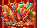 Illustration of a lot of colorful candies and lollipops