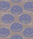 illustration, lots of magical halloween blue pumpkins on a beige background